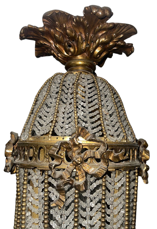 19th Century French Bronze and Beaded Chandelier