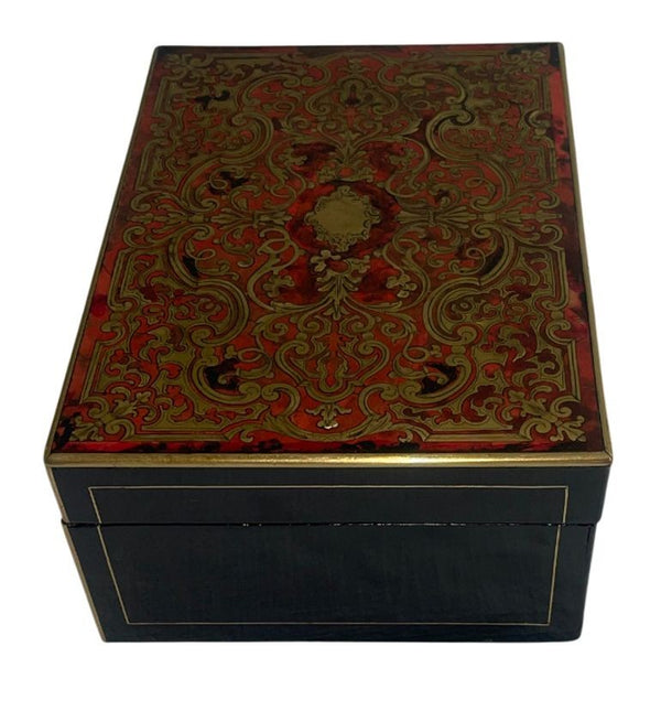 French Mid-19th Century Boulle Jewelry Box with Mirror and Perfume Bottle.