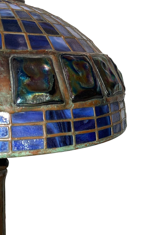 Tiffany Studios Blue Geometric Turtleback Table Lamp. U.S.A. 1910's.
