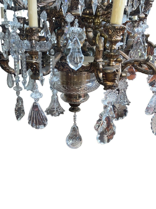 Monumental 19th Century French Solid Bronze Chandelier with Baccarat Glass