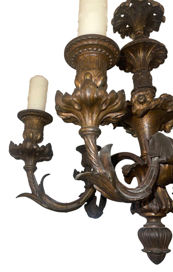 Elegant Pair of French 19th Century Bronze Chandeliers