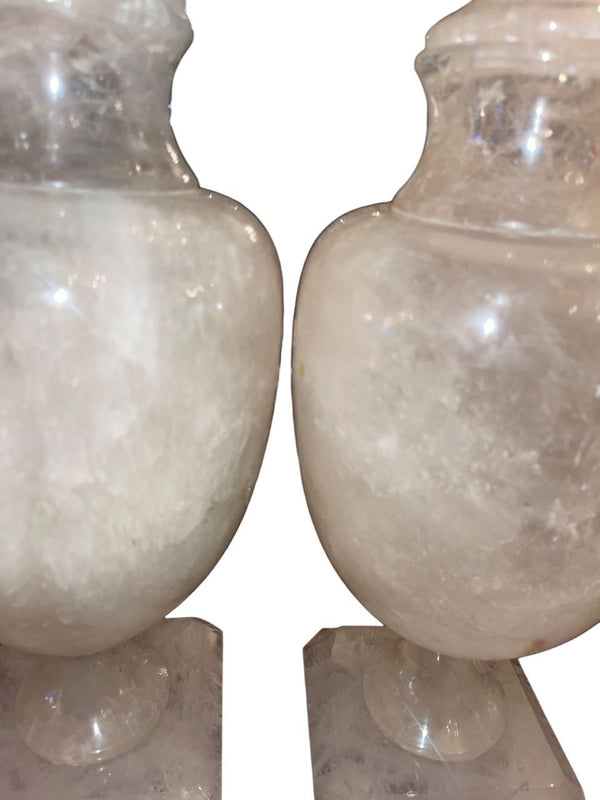 Mid 20th Century Pair of Italian Rock Crystal Lidded Urns