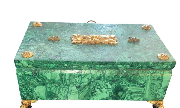 Russian Malachite Gilt Bronze Decorative Box, Early 20th Century.
