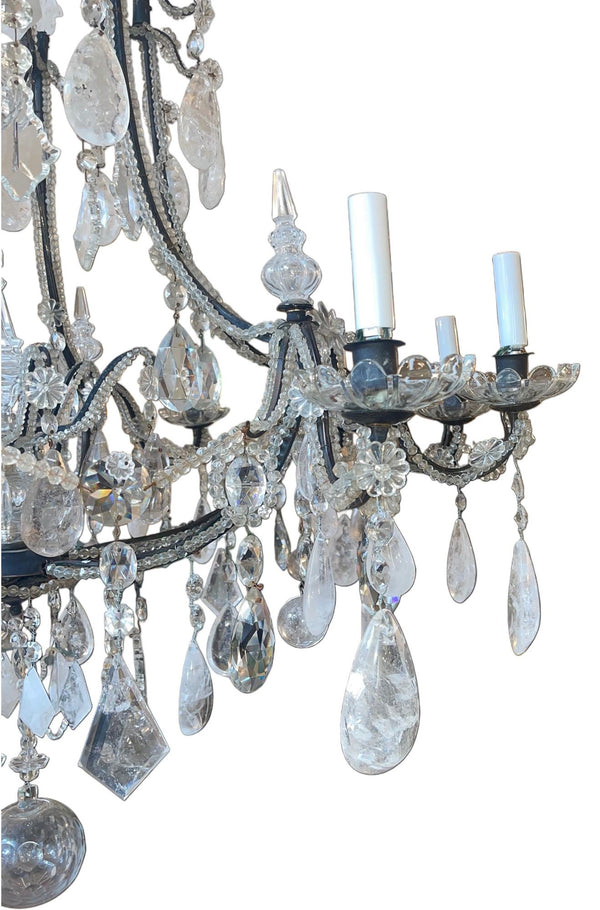 Venetian Wrought Iron, Rock Crystal & Cut Glass Chandelier, Early 20th Century