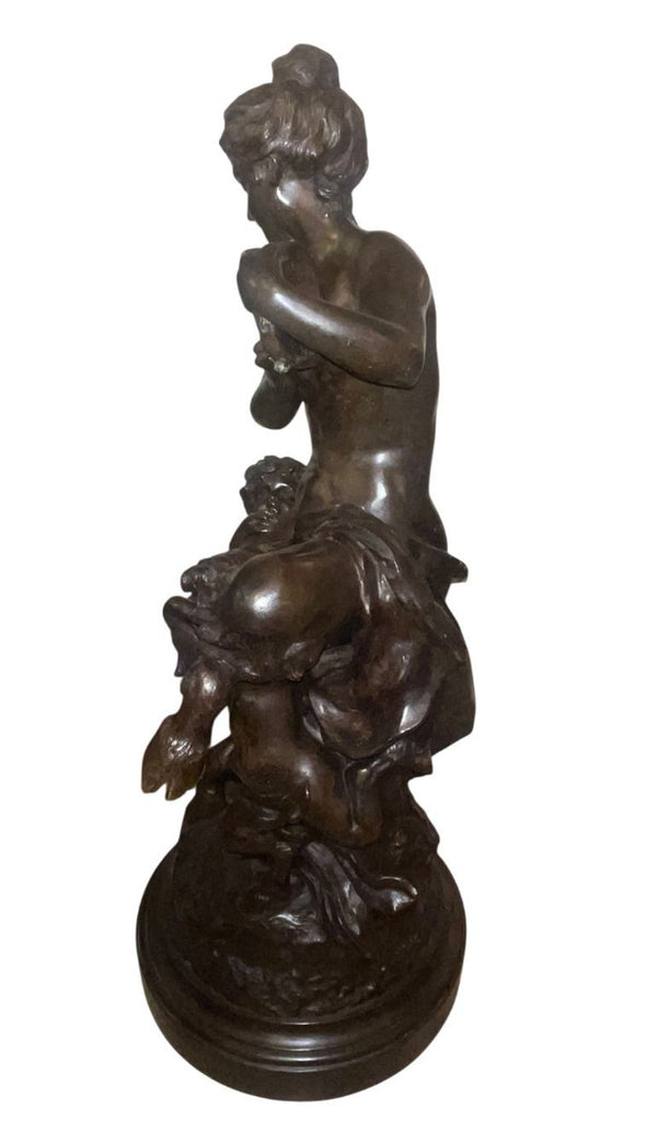 Large 18th Century French Clodion Bronze Bacchic Group w/ Satyr & Putti.