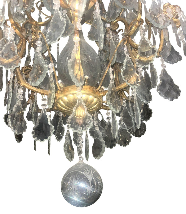 Pair of French Bronze & Cut Crystal Chandeliers, Early 20th Century.