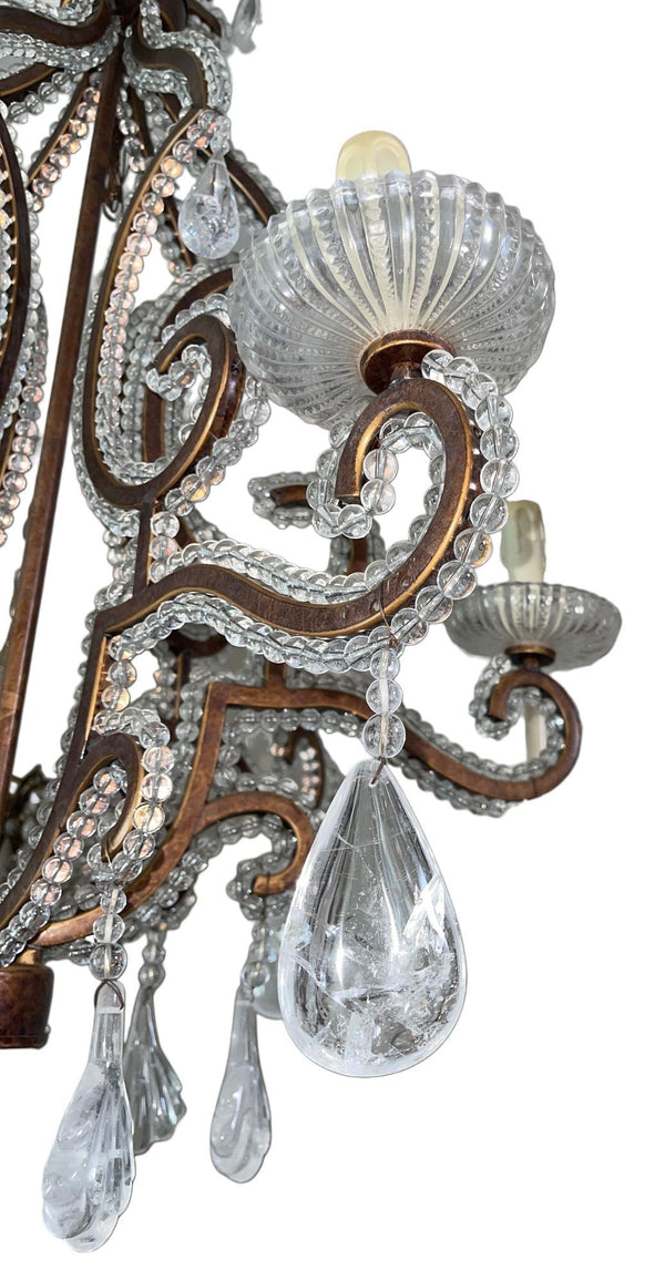20th Century French Wrought Iron Rock Crystal Chandelier