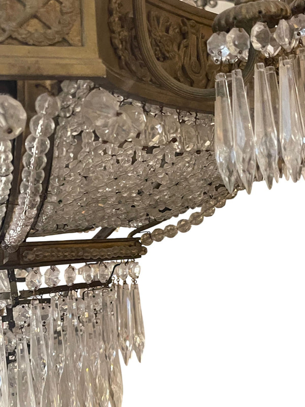 19th Century French Empire Beaded Crystal Chandelier