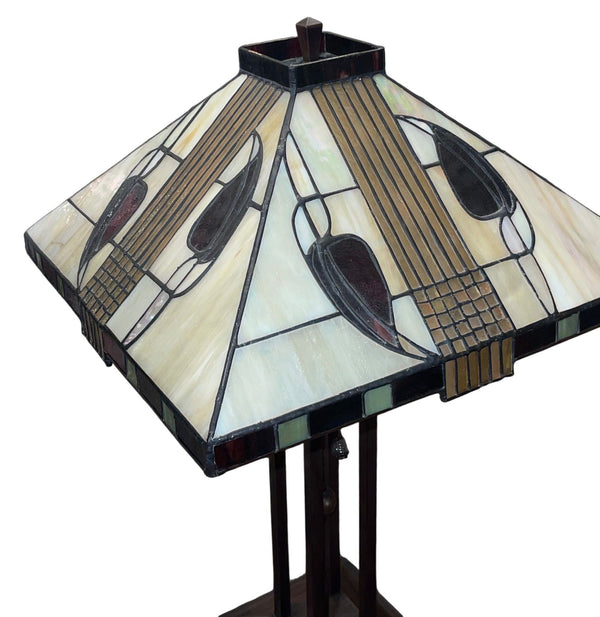 Pair Arts & Crafts Style Metal & Glass Table Lamps. U.S.A. Late 20th Century.
