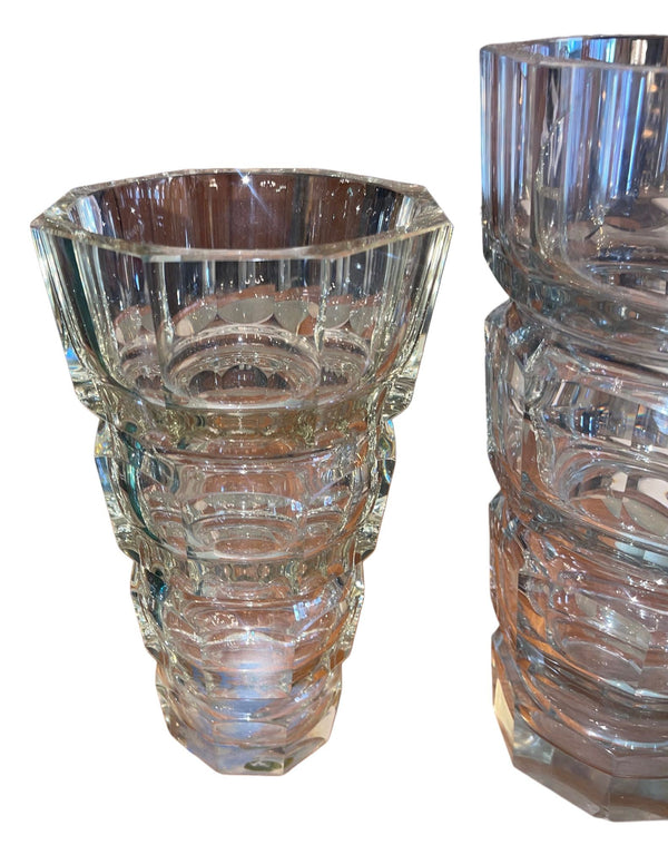 Set of 3 Art Deco Cut Crystal Vases in the Manner of Josef Hoffmann for Moser.