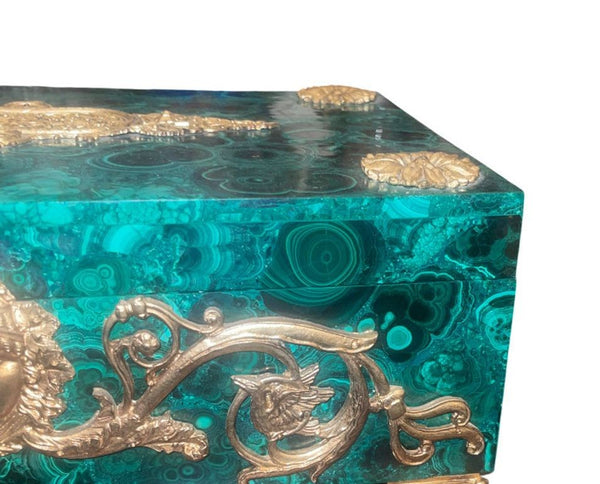 Russian Malachite and Gilt Bronze Decorative Box, Early 20th Century