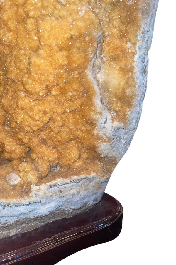 Large Natural Citrine Quartz Crystal Specimen on Wooden Base-Brazil 20th Century