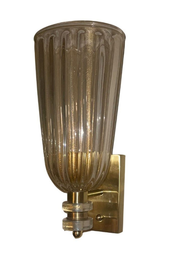 Set of Six Clear Murano Glass Fazzoleto Sconces with Gold Flecks. Italy, 1980's.