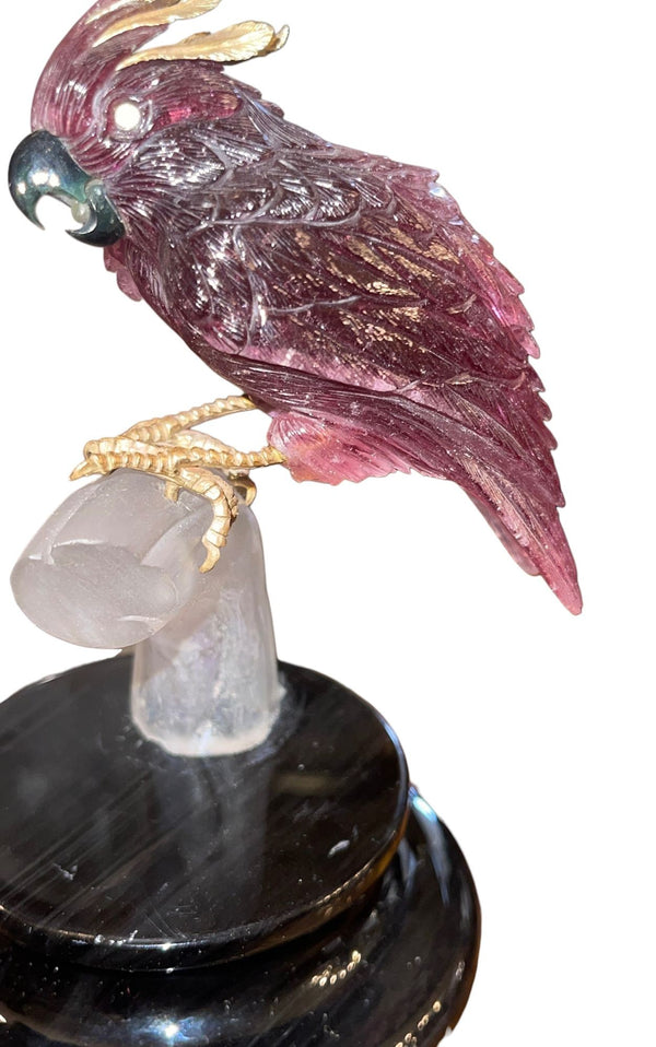 Rubellite Tourmaline Cockatoo Sculpture by Manfred Wild for Emil Becker. Germany