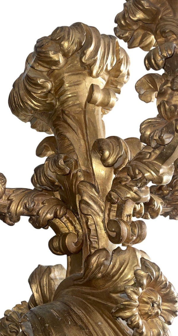 Rare Pair of Early 19th Century Italian Baroque Style Giltwood Wall Candelabras