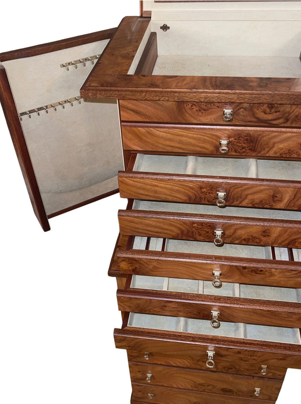 Agresti Lo Scrigno Briar & Mahogany Jewelry Armoire. Italy, 21st Century.