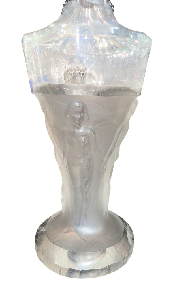 Pair of Hoffmann Art Deco Crystal Nude Figural and Grape Decanters, 1920's.