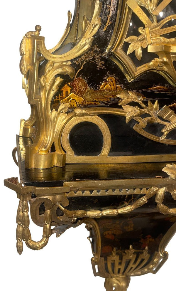 Monumental Early 19th Century French Chinoiserie Wall Clock with Bracket