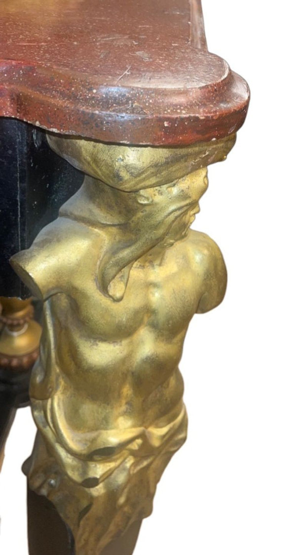 Pair of Early 19th Century Italian Gilt Bronze Mounted Ebonized Console Tables