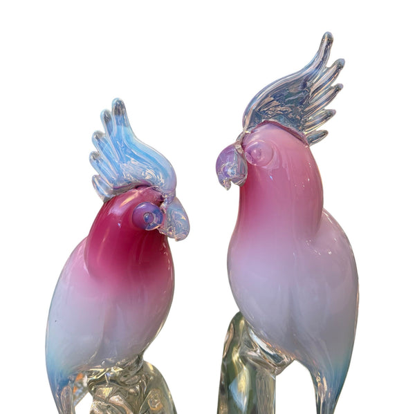 Renato Anatra Murano Glass Cockatoo Sculpture in Pink & Opalescent. circa 1970's