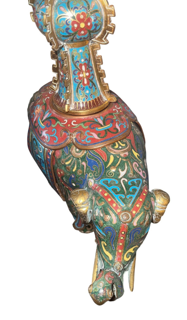 Pair of 19th Century Chinese Cloisonné Elephant Gu Vases