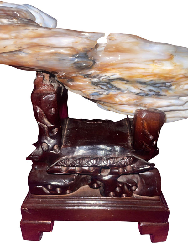 100 Million Year Old Burmese Petrified Wood Sculpture on Carved Stand