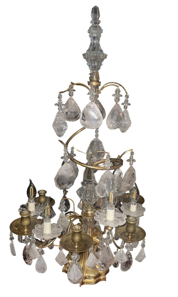 Pair of 19th Century Italian Bronze & Rock Crystal Girandoles
