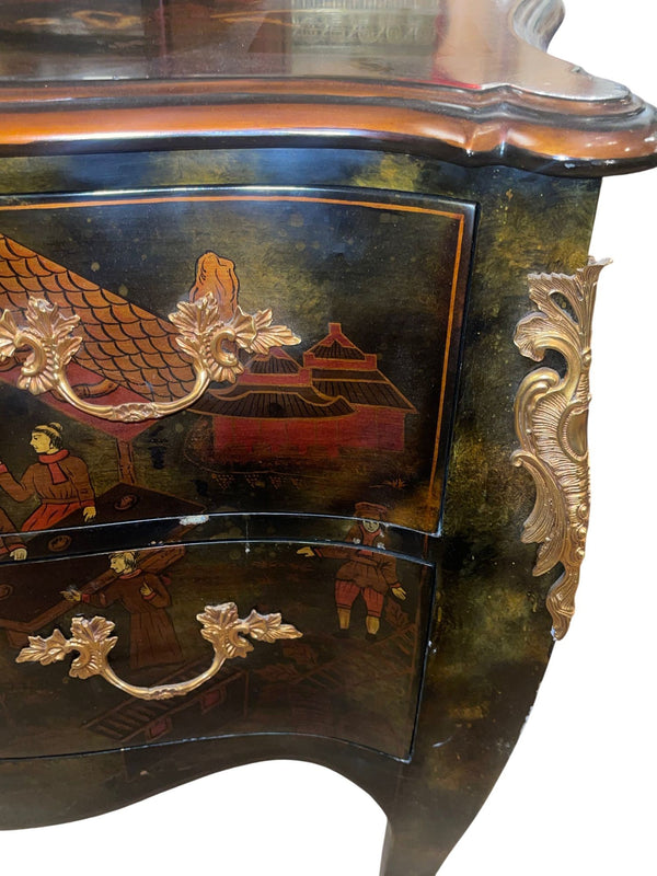 Pair of English Chinoiserie Two-Drawer Nightstands. 20th Century.