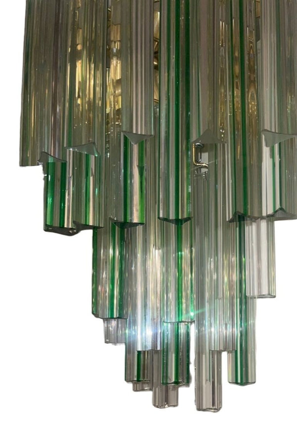 Pair Italian Venini Murano Crystal Tri Glass Prism Wall Sconces w/ Green Detail