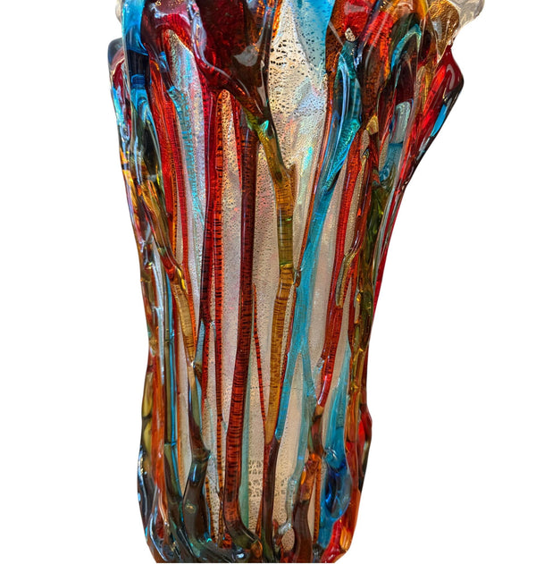Large Murano Polychrome Glass Vase Attributed to Barovier e Toso. Italy, 1960's.