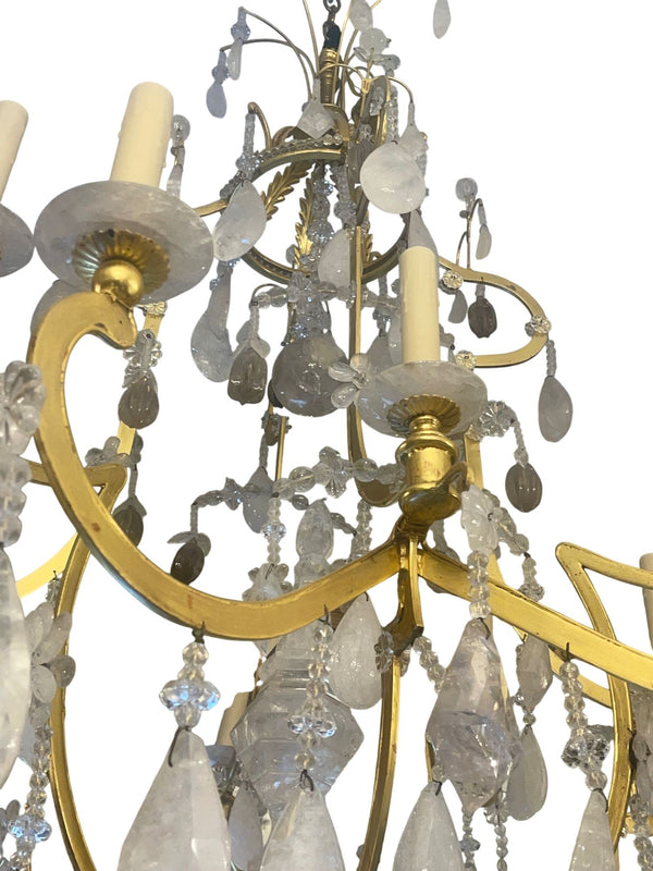 Glamorous Italian 22K Gold Leaf & Rock Crystal Chandelier. 20th Century.