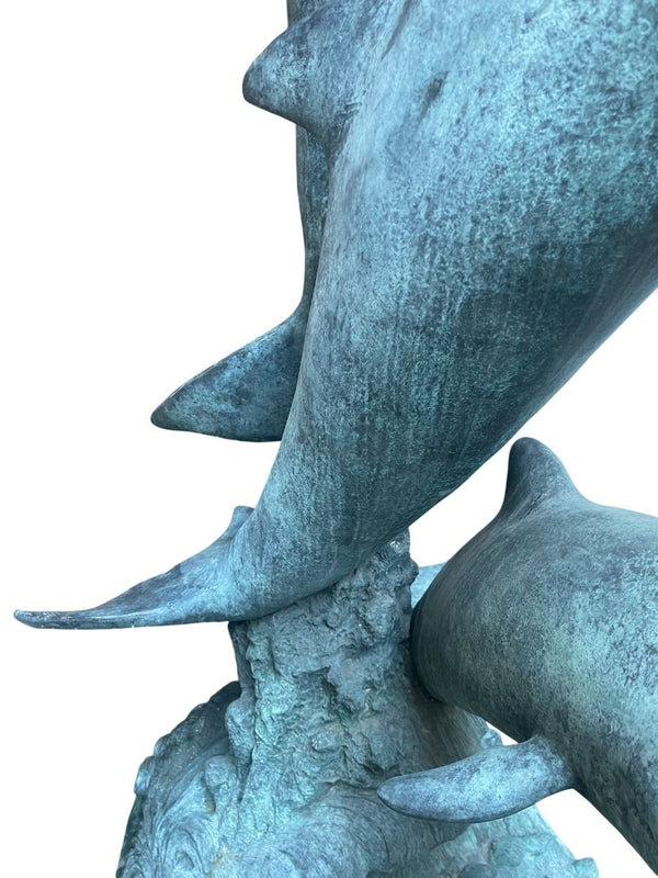 Monumental American Bronze Four-Dolphin Fountain Sculpture. Late 20th Century.