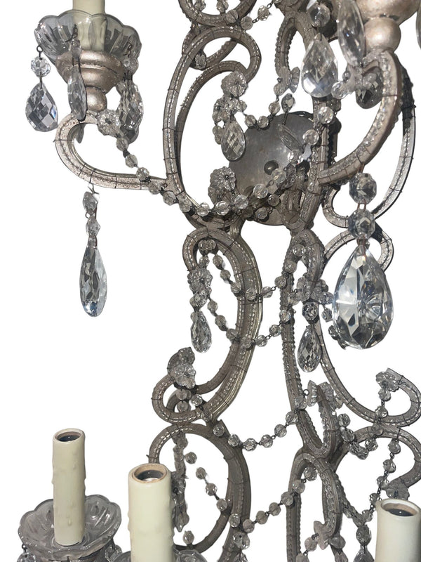 Pair Italian Crystal Beaded Wall Sconces, Mid-20th Century