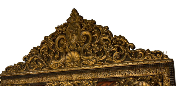 19th Century Flemish Repoussé Brass & Tortoiseshell-Pattern Mirror