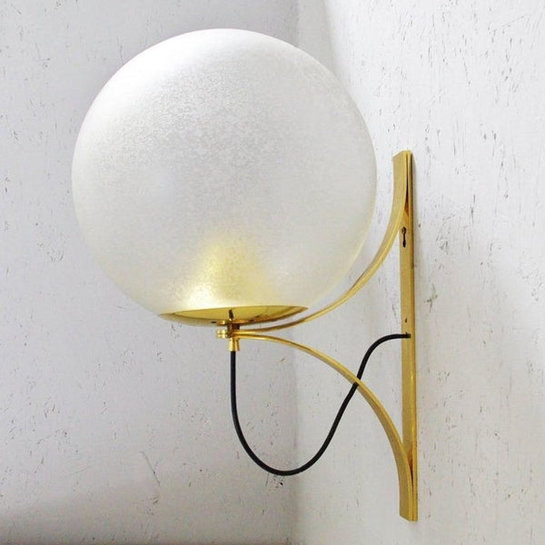 Four Italian Mid-Century Murano Glass & Brass Sconces Attributed to Seguso.