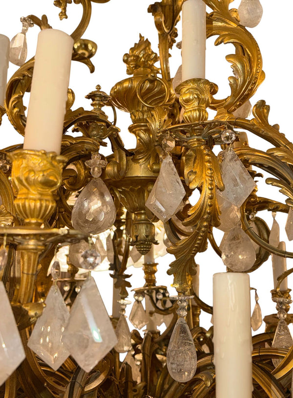 French 1880s Louis XVI 42-Light Dore Bronze & Rock Crystal Chandelier Signed B.R