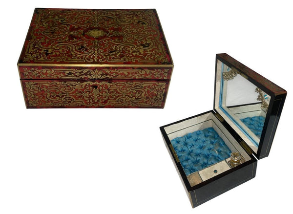 French Mid-19th Century Boulle Jewelry Box with Mirror and Perfume Bottle.