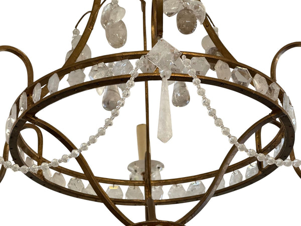 Gold Leaf Wrought Iron Rock Crystal & Citrine Fruit Chandelier Italy Mid-20th C.