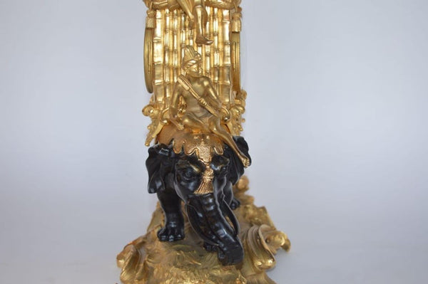 19th C Louis XV Style Gilt Bronze Elephant Clock Signed by Barreau F. de Bronzes