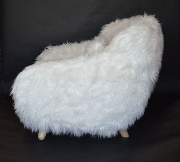Pair of Soft White Oversized Faux-Fur Arm Chairs