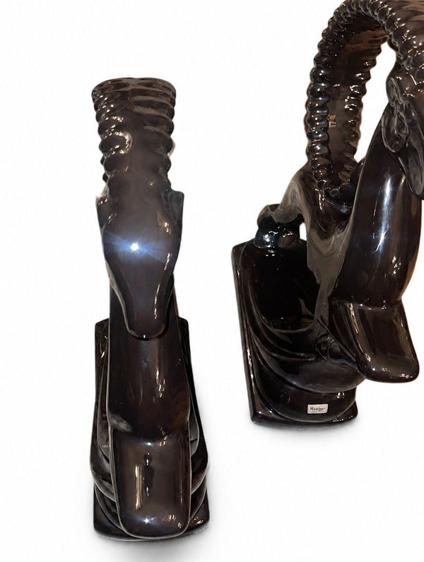 Pair of Royal Haeger Glossy Black Gazelle Sculptures. U.S.A. Late 20th Century.