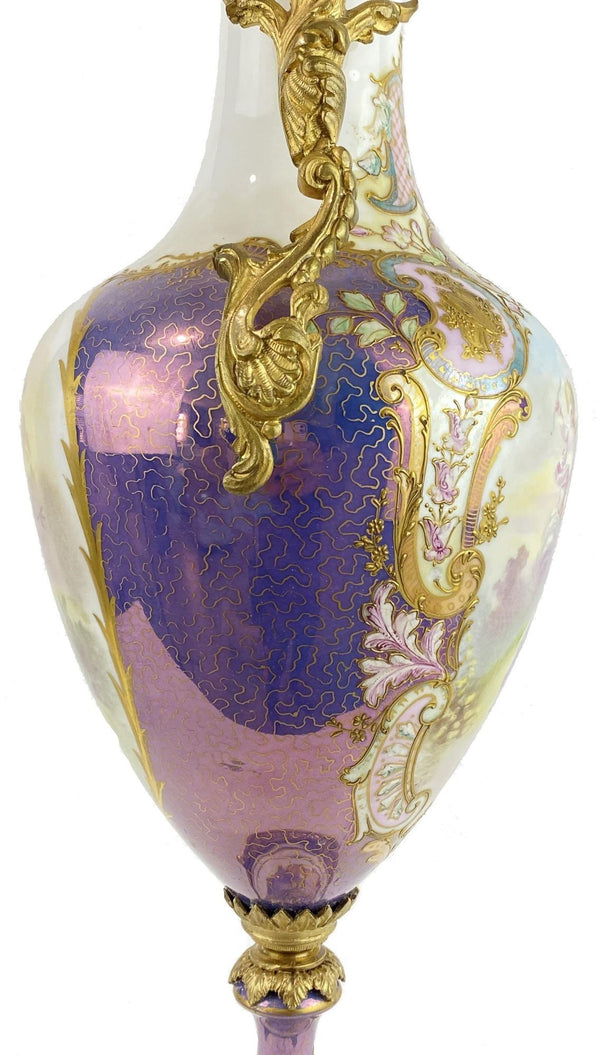 Antique 19th Century French Sevres Porcelain & Bronze Vase. Signed Maxant.