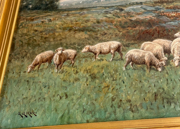 G. A. Hays American Sheep Pasture Landscape Oil Painting, circa 1900.