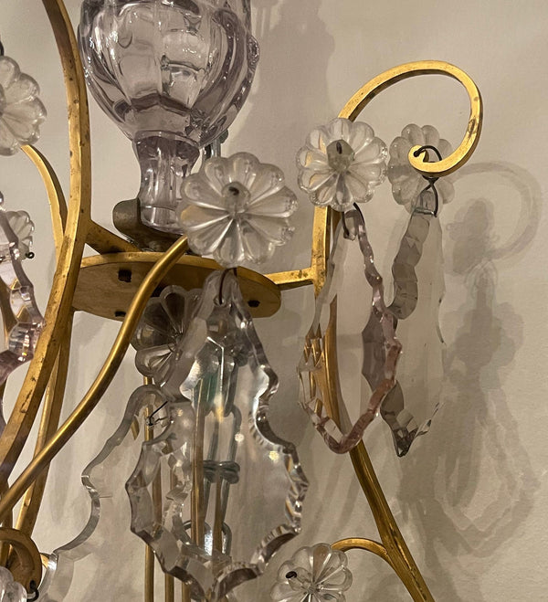 Pair of French Gilt Bronze and Crystal Wall Sconces, Late 19th Century.