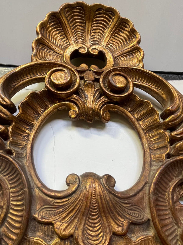 19th C. Carved Rococo-Style Black and Gold Mirror with Painted Hanging Garlands