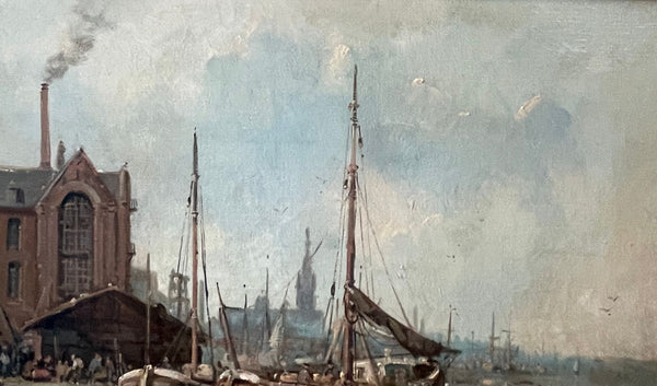 A. Masson “Anvers from the River” Oil Painting. 19th Century, France.