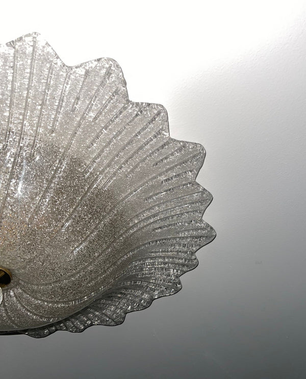 Italian Clear Murano Glass Graniglia Technique Flush Mount, 1980's.