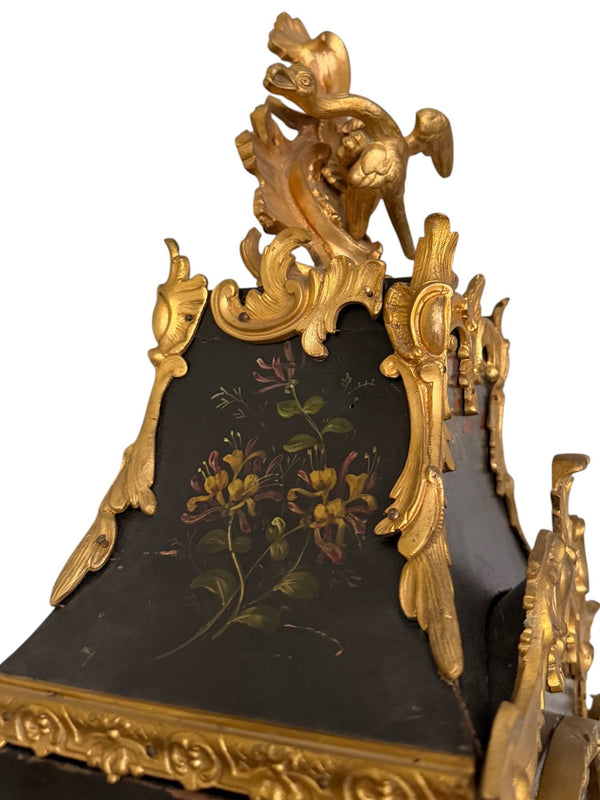 18th Century French Louis XV Lenoir à Paris Floral Cartel Clock & Bracket