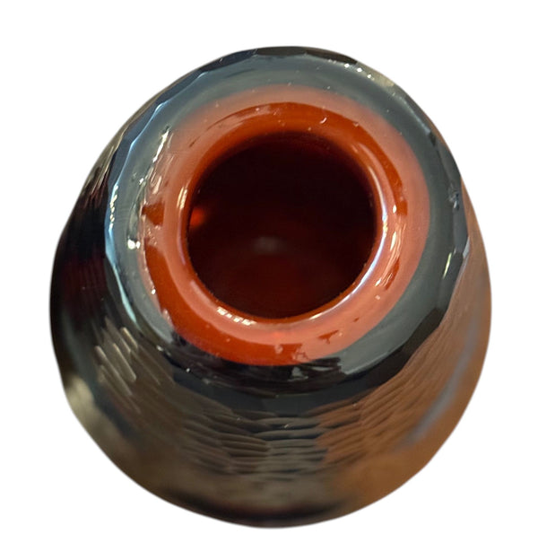 Pair Murano Battuto Glass Vases in Black & Vermillion. Italy, Late 20th Century.