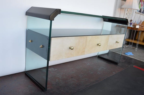 Italian Black Lacquer Console with Parchment